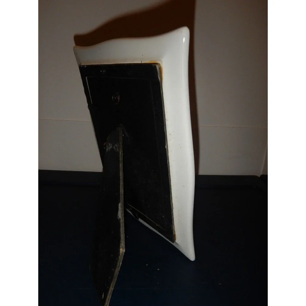 Vintage Blue White Chintz Floral Ceramic Picture Frame Easel Back Transferware